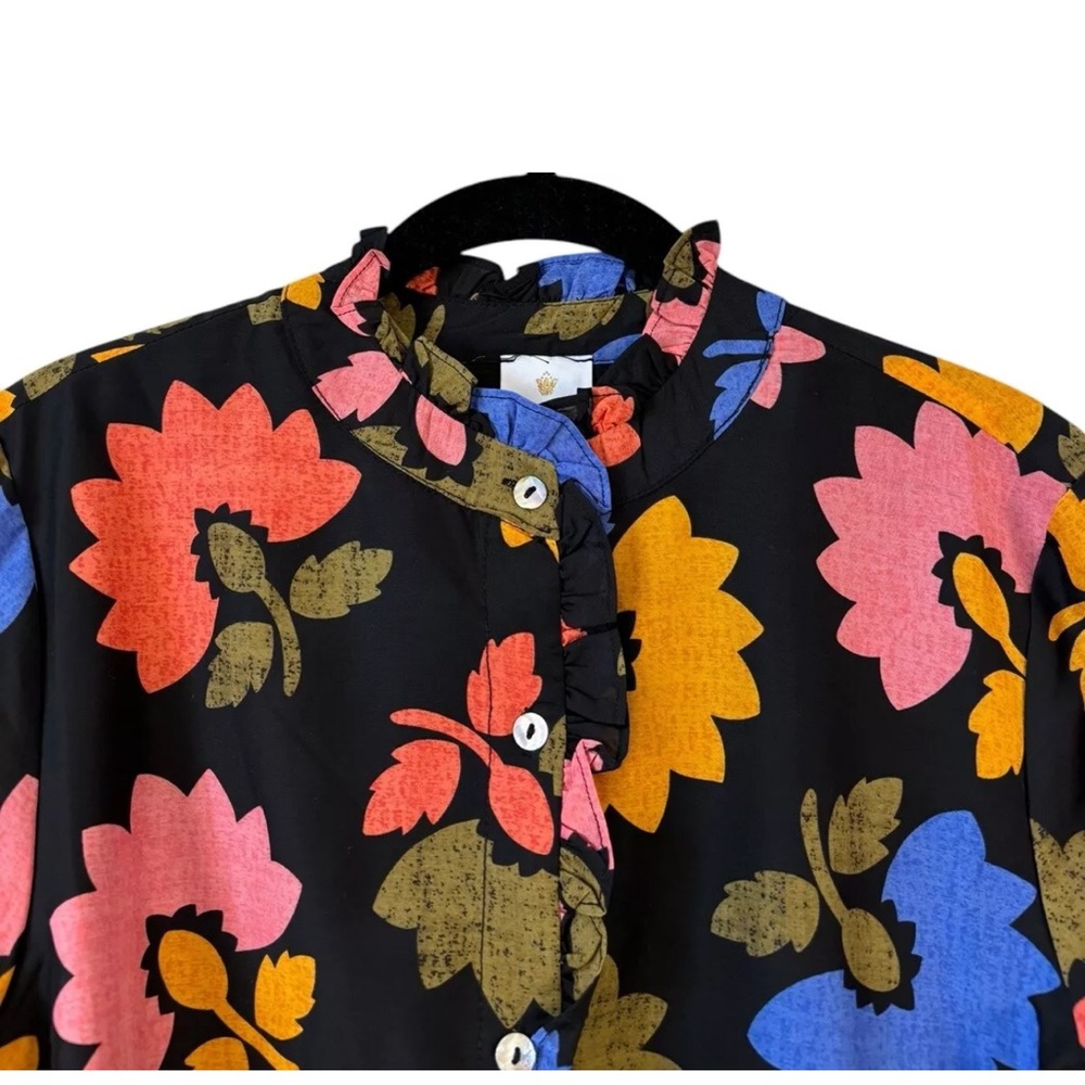 NWT J.Marie Black Flounce Bright Flowers Dress Small S Long Sleeve Tiered Boho - Picture 5 of 6